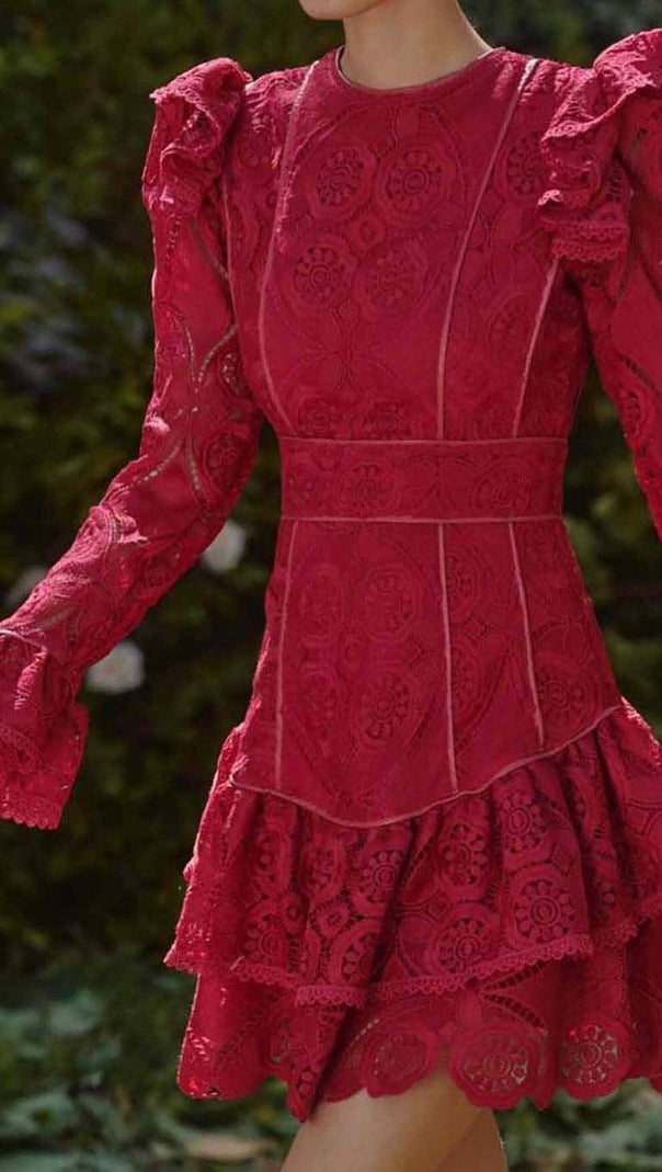 AIIZIE RUFFLED TIERED MINI DRESS IN RED - product image
