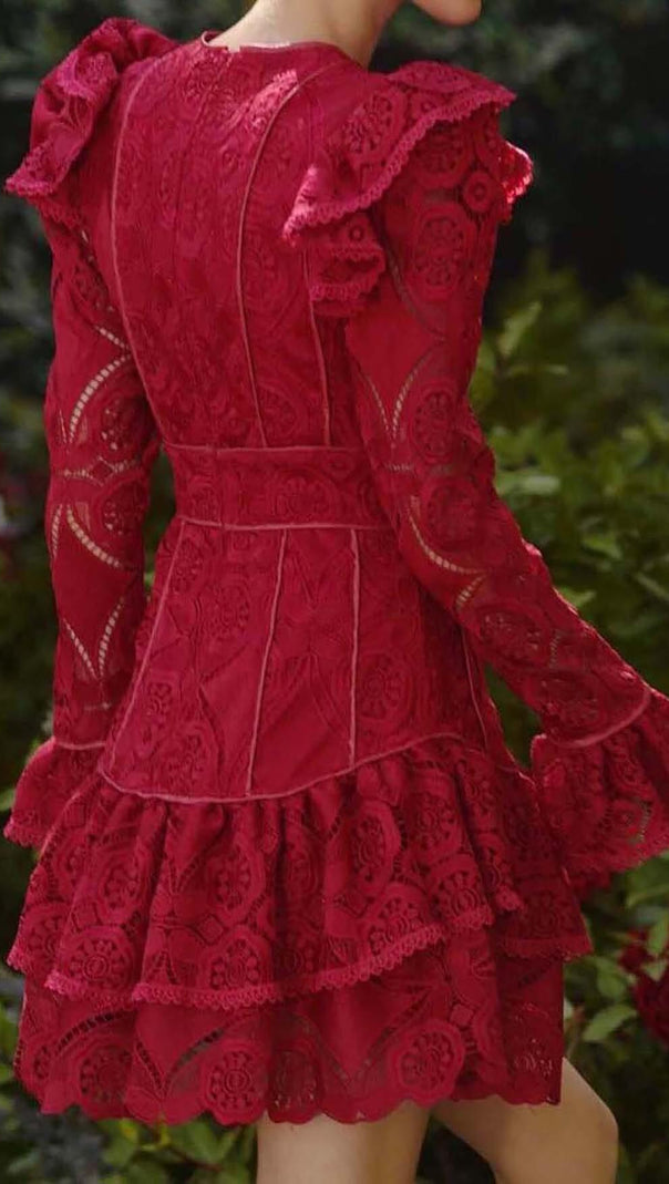 AIIZIE RUFFLED TIERED MINI DRESS IN RED - product image