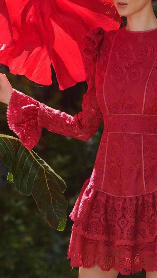 AIIZIE RUFFLED TIERED MINI DRESS IN RED - product image