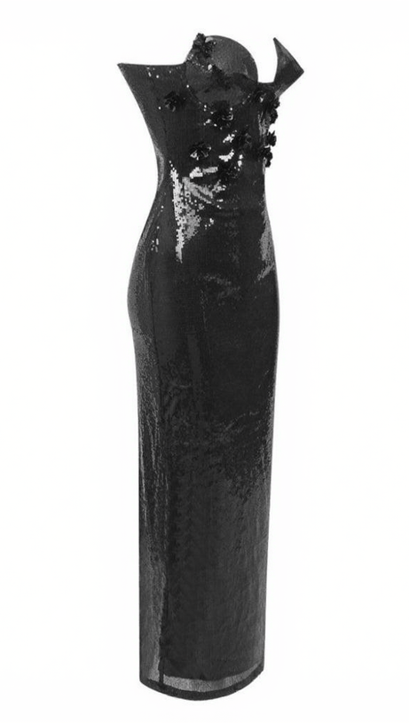 LIBRA STRAPLESS FLOWER SEQUIN DRESS