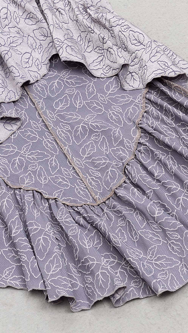 AIIZIE RUFFLED V-NECK ASYMMETRIC MIDI DRESS IN PURPLE - product image