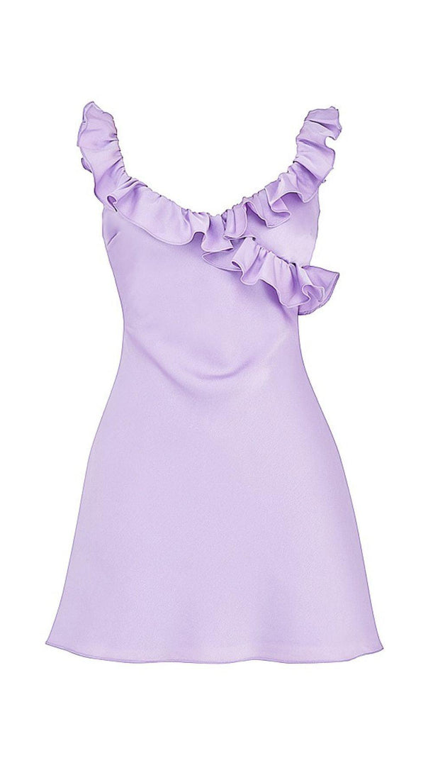 AIIZIE SATIN RUFFLE MINI DRESS IN PURPLE - product image