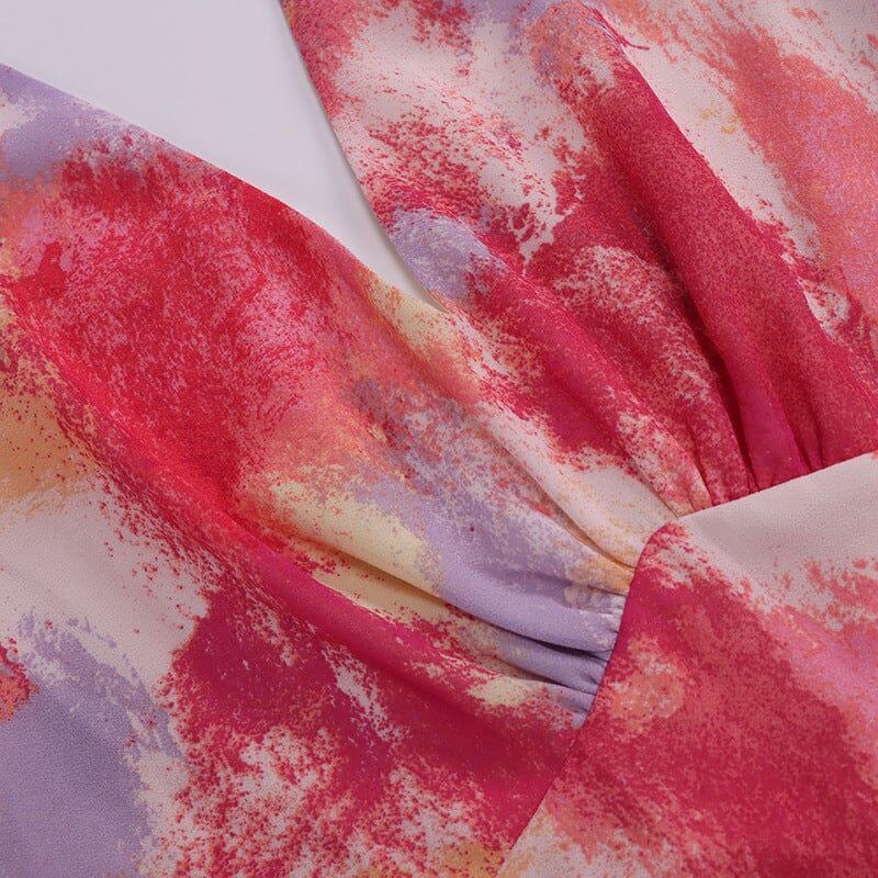 ABITO MIDI CON SCOLLO A V E FIORI ROSA 