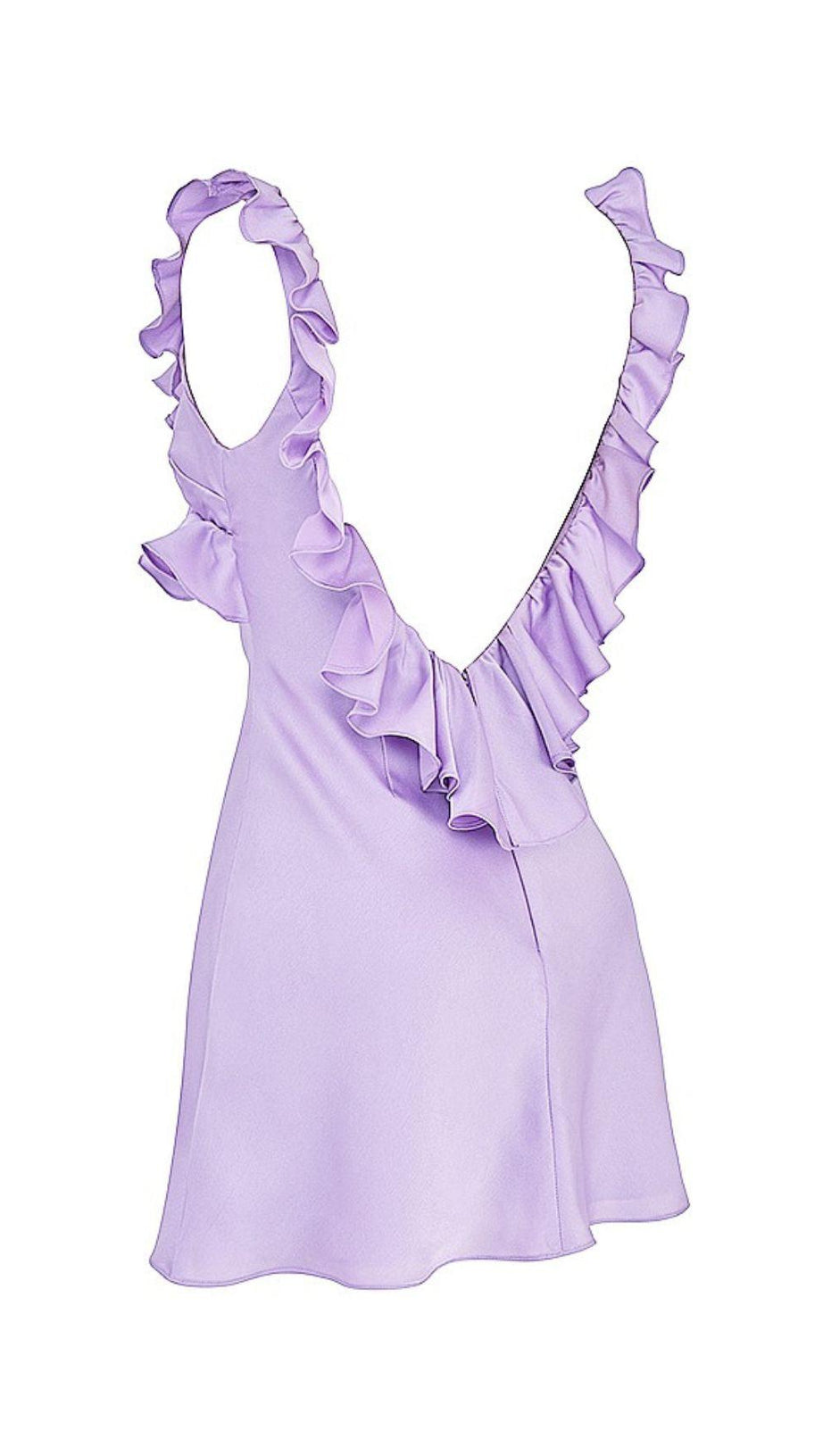 SATIN RUFFLE MINI DRESS IN PURPLE