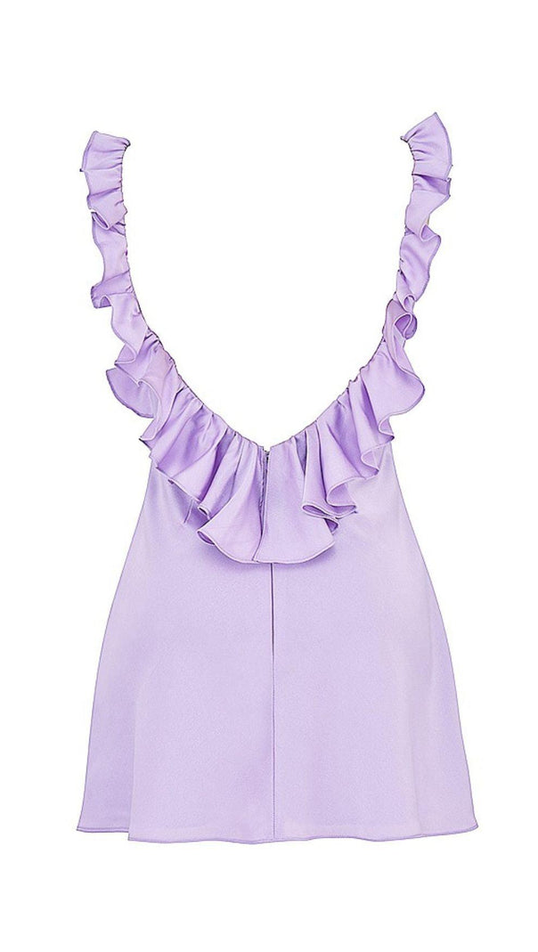 AIIZIE SATIN RUFFLE MINI DRESS IN PURPLE - product image