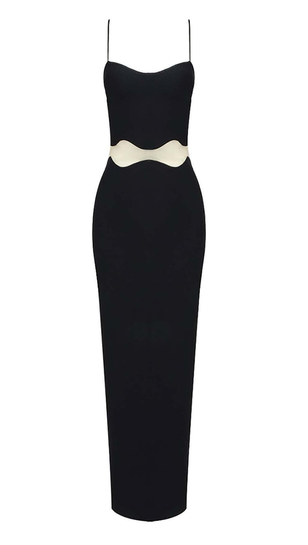 AIIZIE SCALLOPED MESH INSERT MAXI DRESS IN BLACK - product image