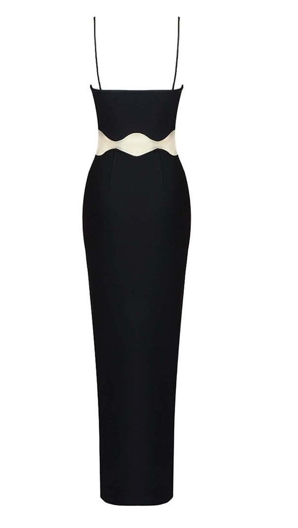 AIIZIE SCALLOPED MESH INSERT MAXI DRESS IN BLACK - product image