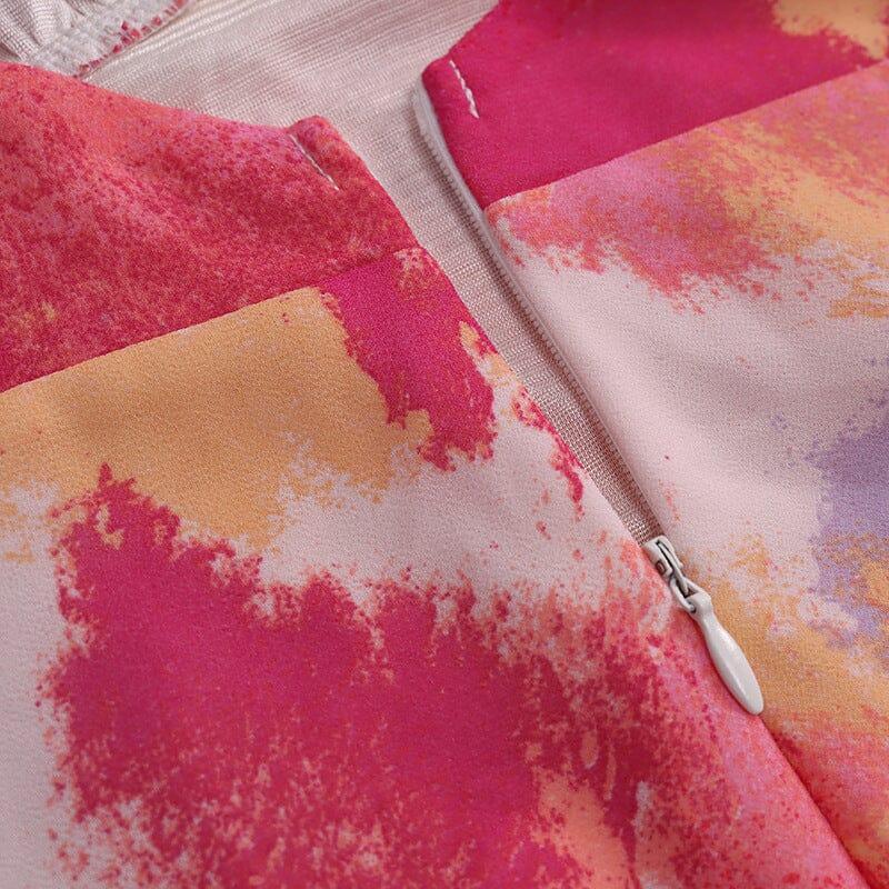 ABITO MIDI CON SCOLLO A V E FIORI ROSA 