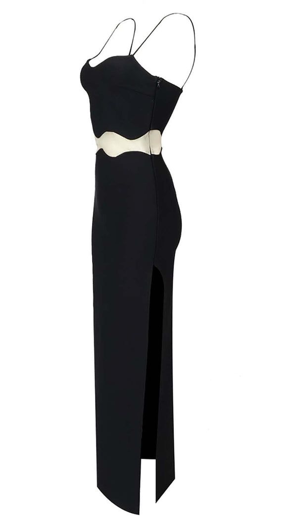 AIIZIE SCALLOPED MESH INSERT MAXI DRESS IN BLACK - product image
