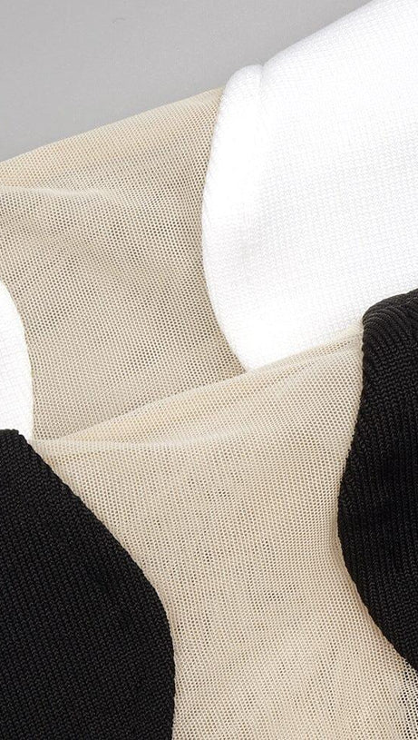 SCALLOPED MESH INSERT MAXI DRESS IN BLACK