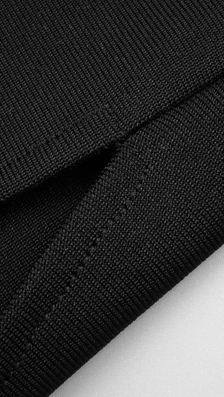 SCALLOPED MESH INSERT MAXI DRESS IN BLACK