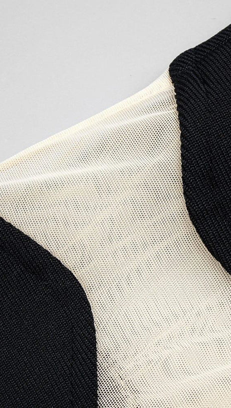 SCALLOPED MESH INSERT MAXI DRESS IN BLACK