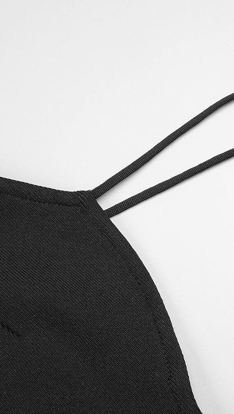 SCALLOPED MESH INSERT MAXI DRESS IN BLACK