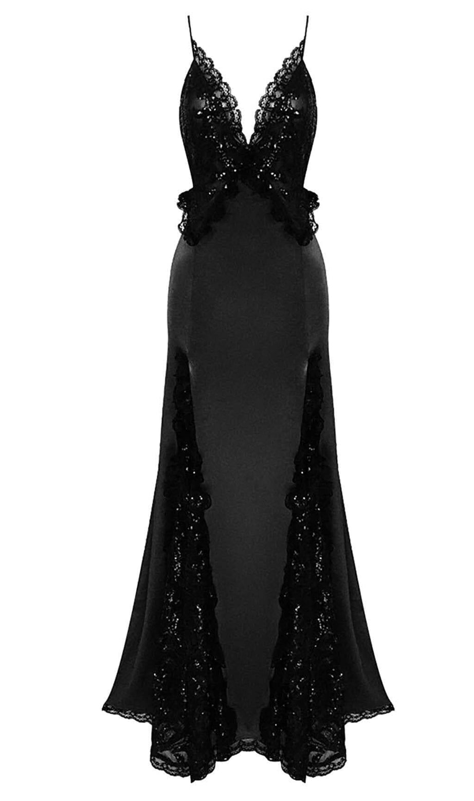 SEQUIN LACE MAXI DRESS BLACK