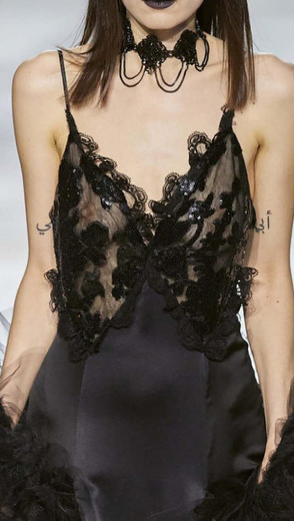 AIIZIE SEQUIN LACE MAXI DRESS BLACK - product image