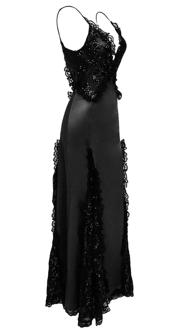 AIIZIE SEQUIN LACE MAXI DRESS BLACK - product image