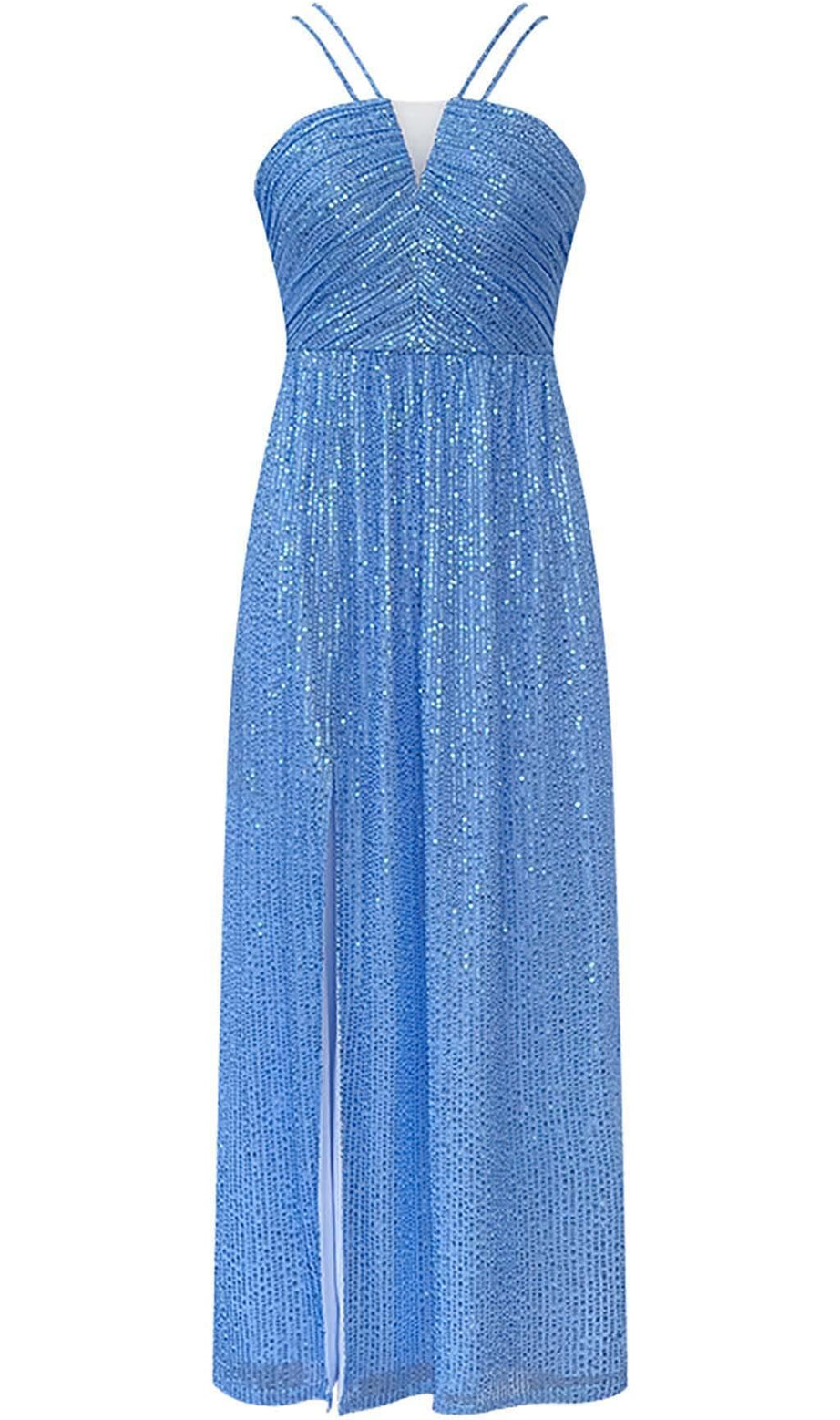 ABITO LUNGO SENZA MANICHE CON PAILLETTES BLU
