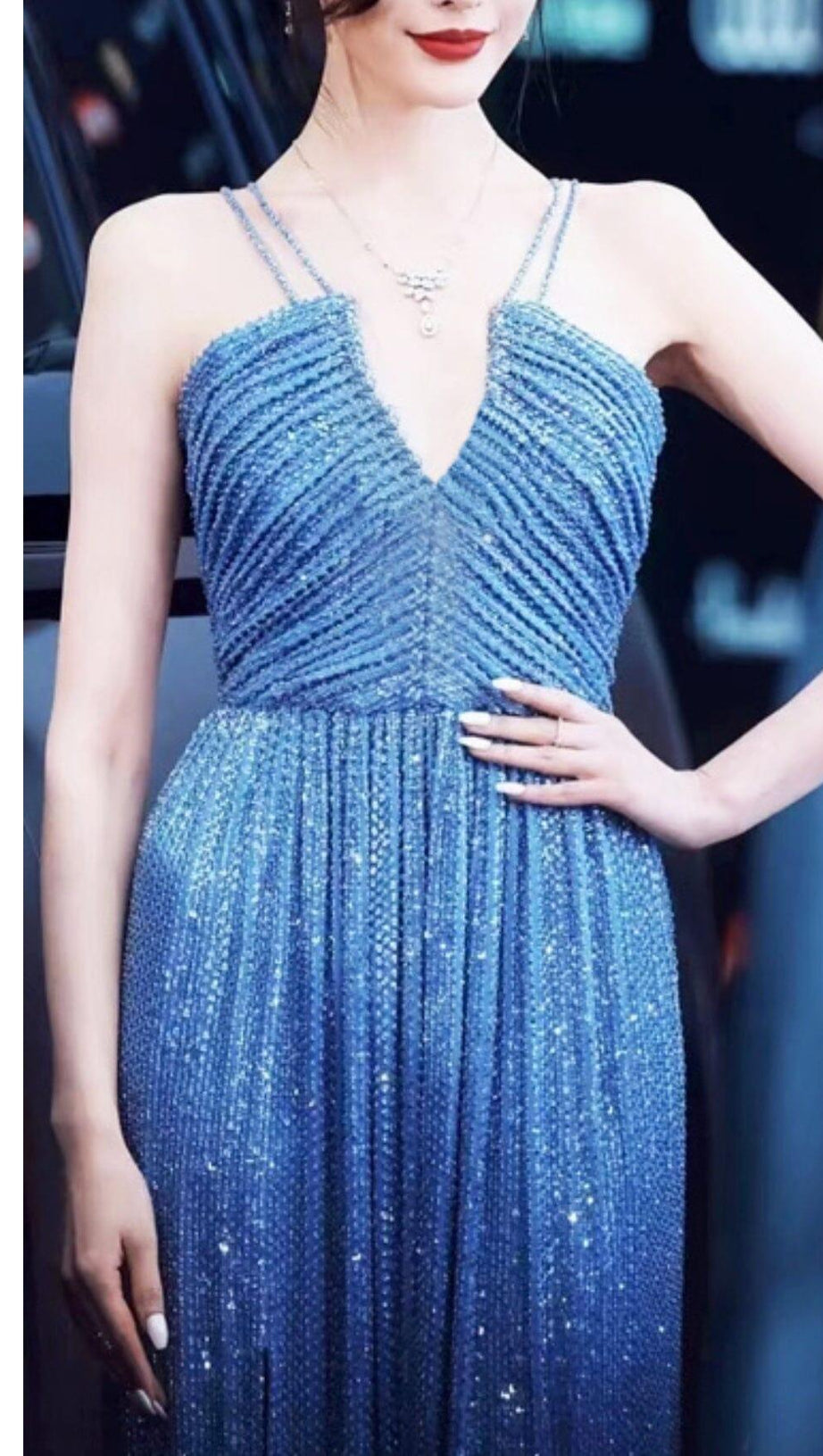 SEQUIN SLEEVELESS MAXI DRESS IN BLUE