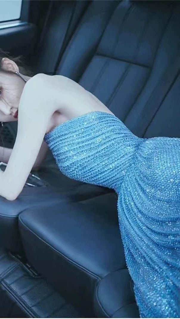 AIIZIE SEQUIN SLEEVELESS MAXI DRESS IN BLUE - product image