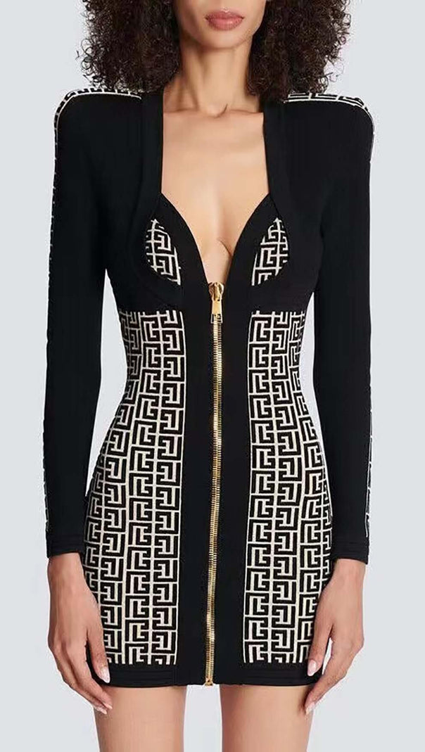AIIZIE SHOULDER PADS KNITTED MINI DRESS IN BLACK - product image