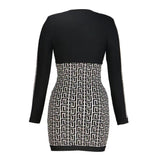 SHOULDER PADS KNITTED MINI DRESS IN BLACK