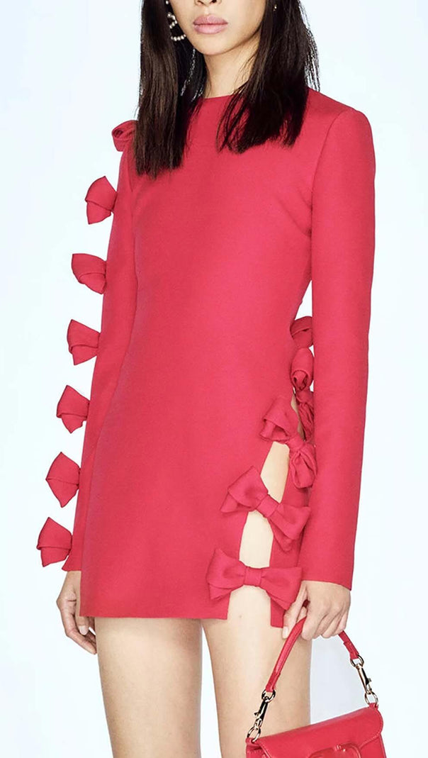AIIZIE SIDE LACE UP BOW MINI DRESS IN RED - product image