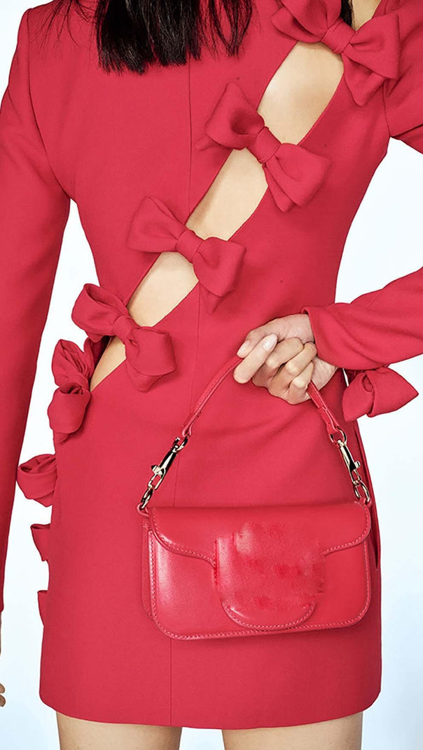 AIIZIE SIDE LACE UP BOW MINI DRESS IN RED - product image