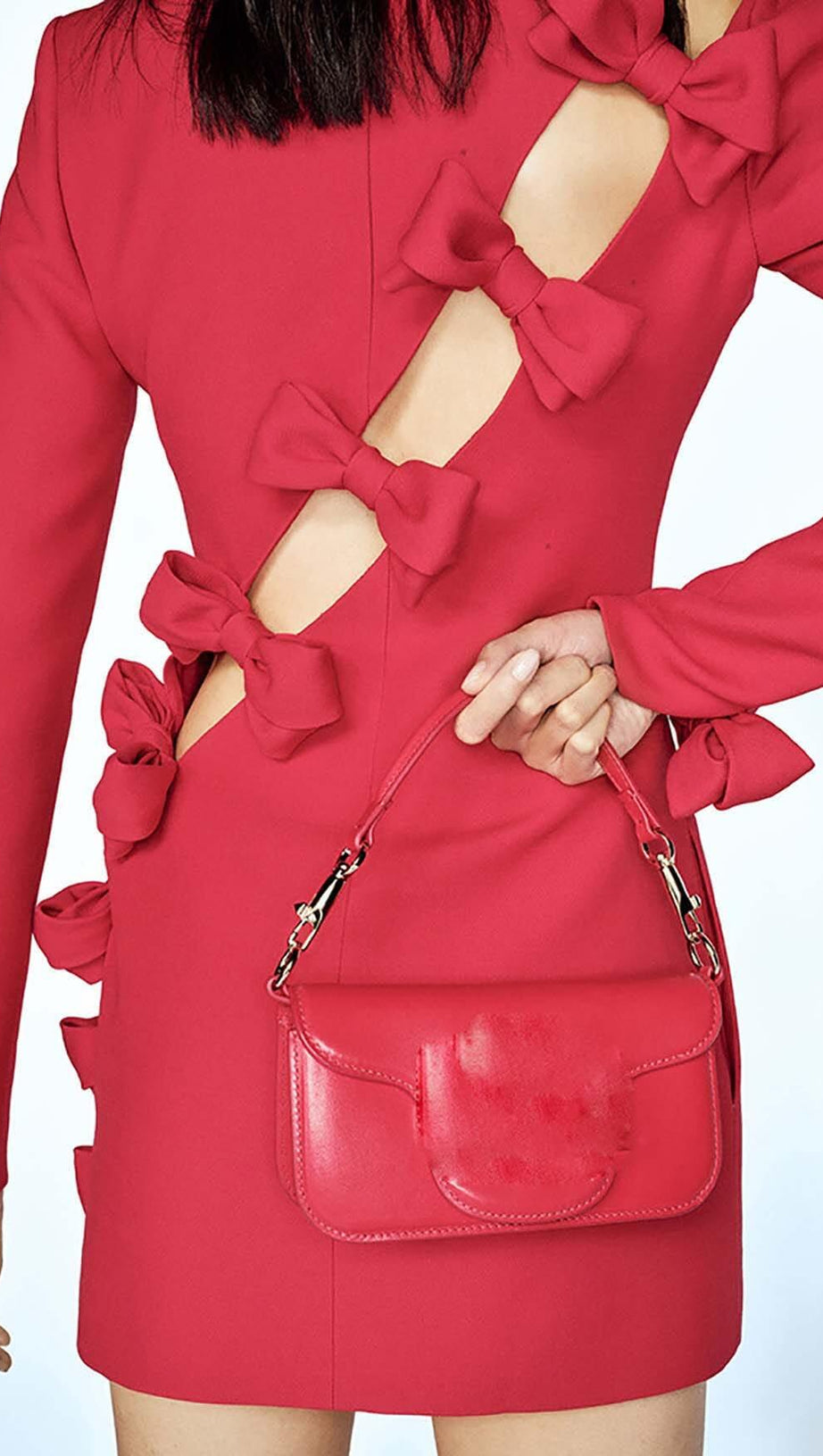 SIDE LACE UP BOW MINI DRESS IN RED