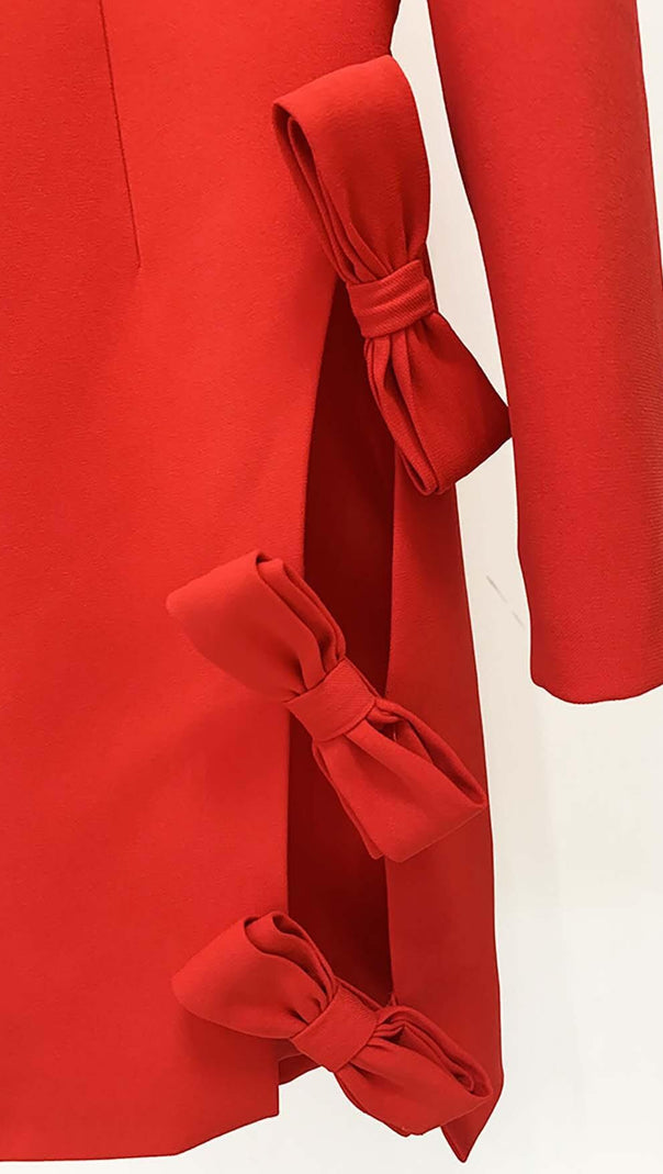AIIZIE SIDE LACE UP BOW MINI DRESS IN RED - product image