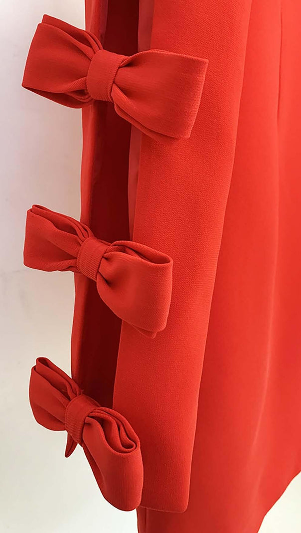 AIIZIE SIDE LACE UP BOW MINI DRESS IN RED - product image