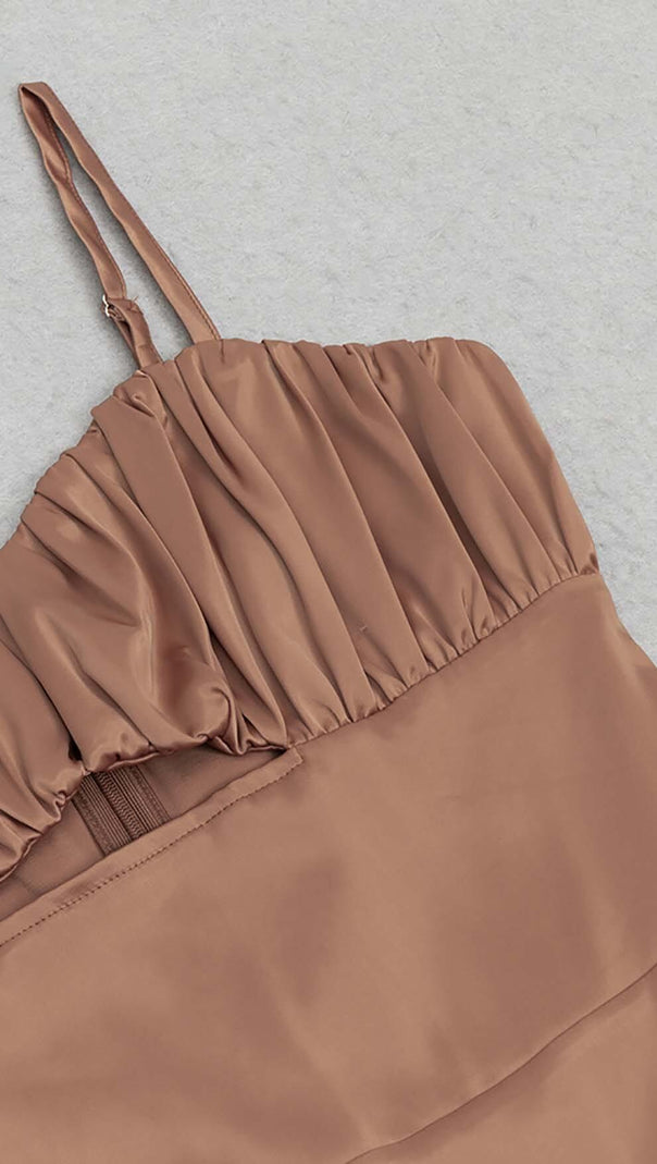 AIIZIE SPAGHETTI STRAP RUFFLE MIDI DRESS IN BROWN - product image