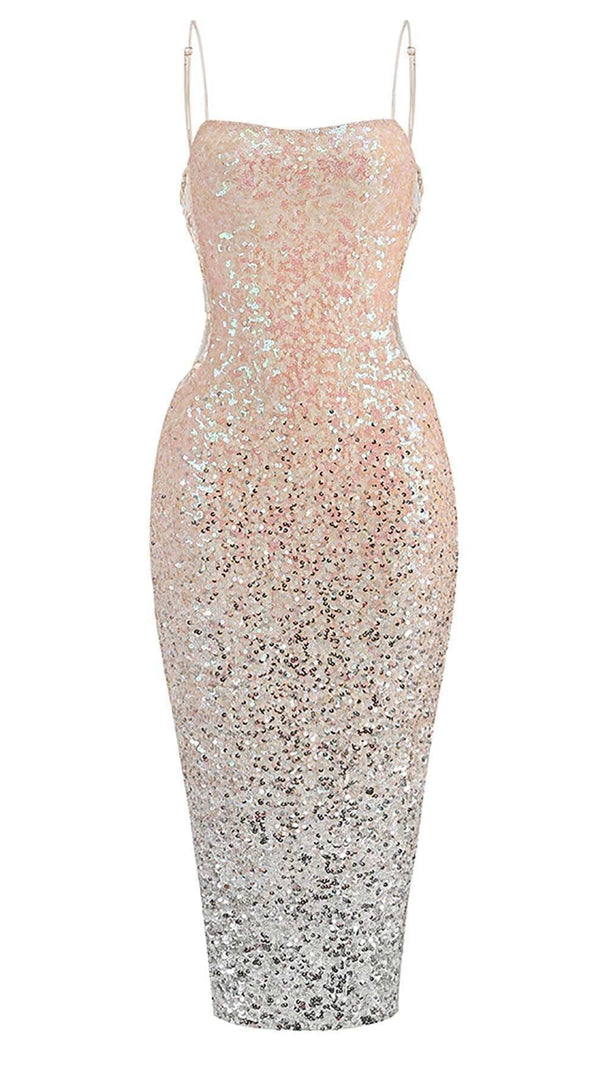AIIZIE SPAGHETTI STRAP SEQUIN MIDI DRESS IN OMBRE PINK - product image