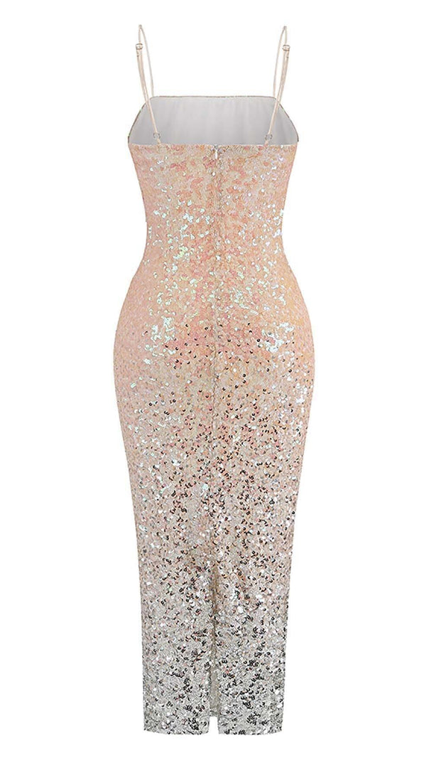 ABITO MIDI CON SPAGHETTI E PAILLETTES IN ROSA OMBRE