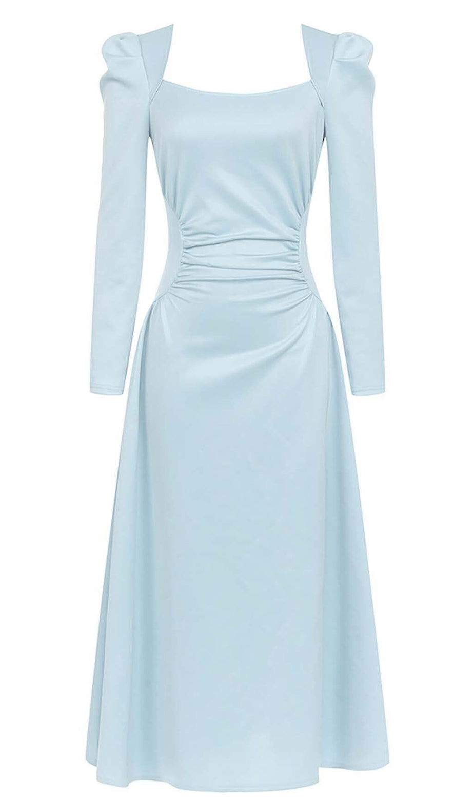 SQUARE NECK FLARED MIDI DRESS IN PASTEL BLUE
