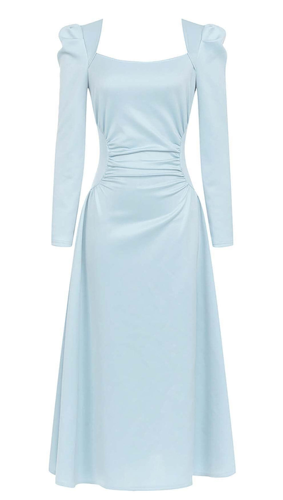 SQUARE NECK FLARED MIDI DRESS IN PASTEL BLUE