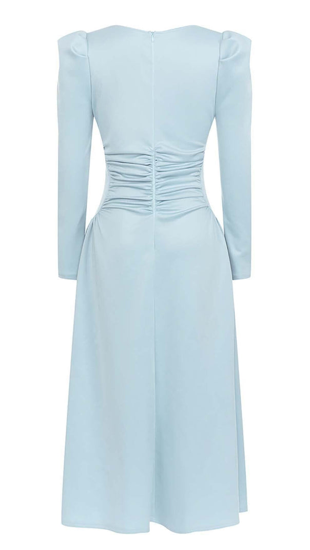 AIIZIE SQUARE NECK FLARED MIDI DRESS IN PASTEL BLUE - product image