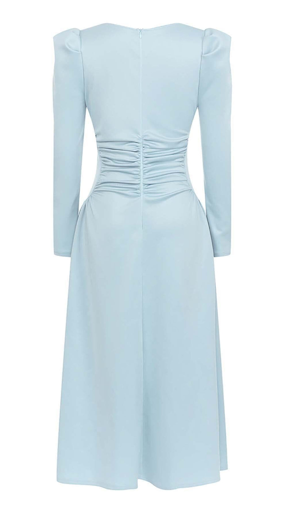 SQUARE NECK FLARED MIDI DRESS IN PASTEL BLUE