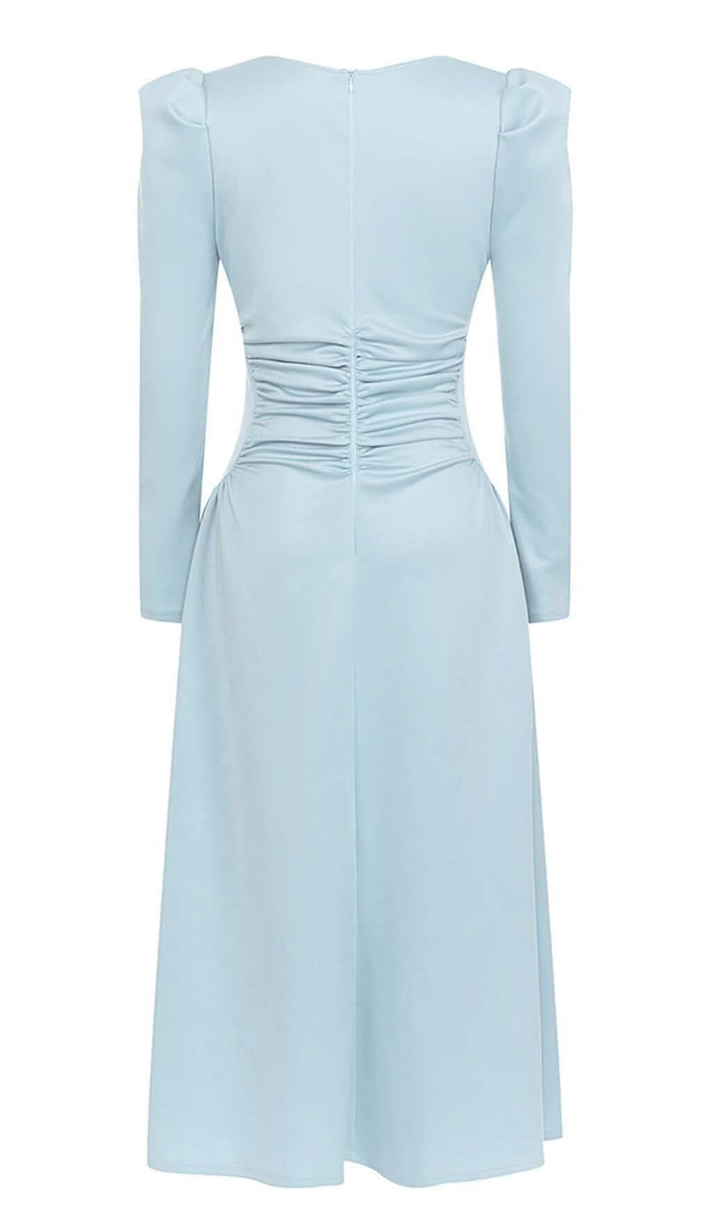 SQUARE NECK FLARED MIDI DRESS IN PASTEL BLUE