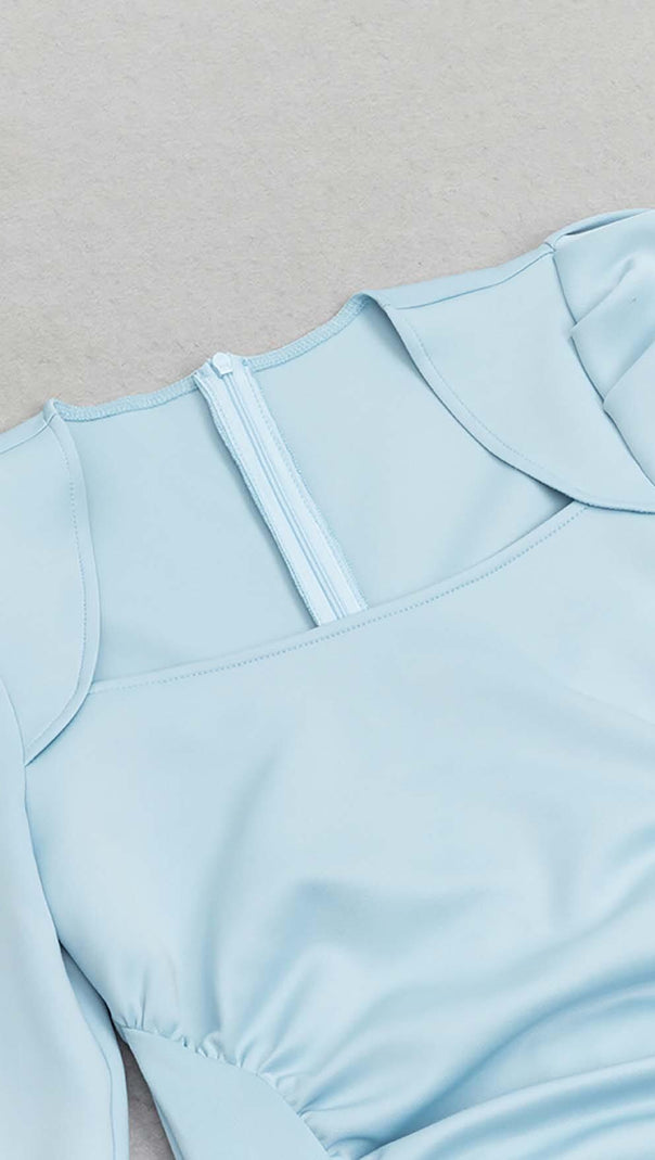 AIIZIE SQUARE NECK FLARED MIDI DRESS IN PASTEL BLUE - product image