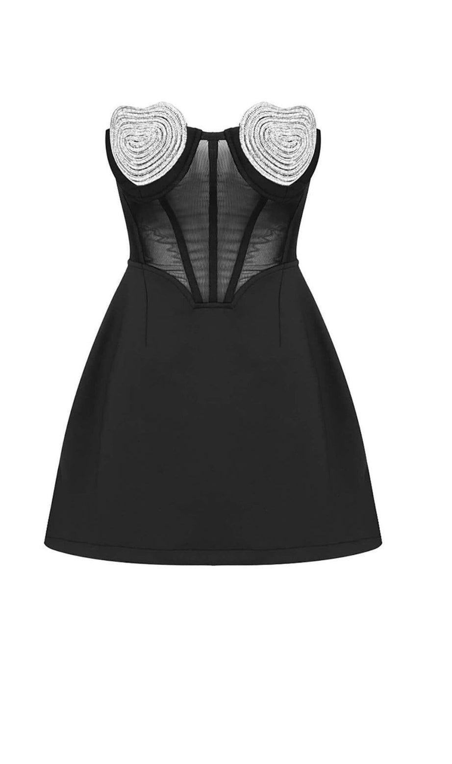 MINI ABITO BUSTIER SENZA SPALLINE CON CUORE IN NERO