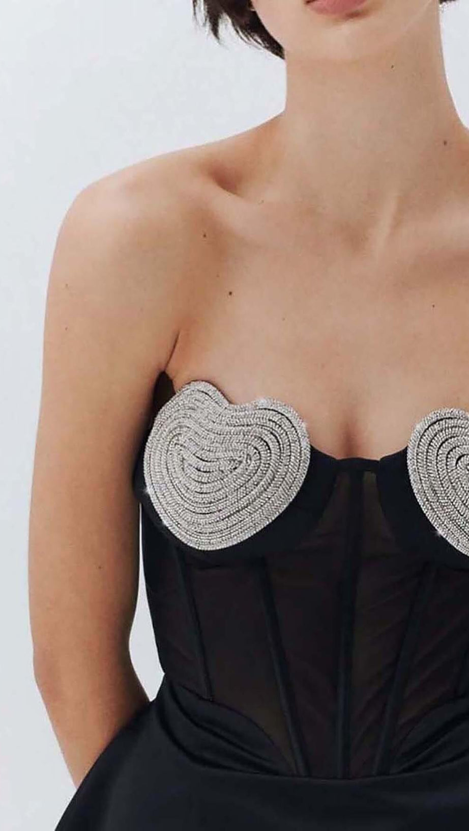 STRAPLESS HEART BUSTIER MINI DRESS IN BLACK