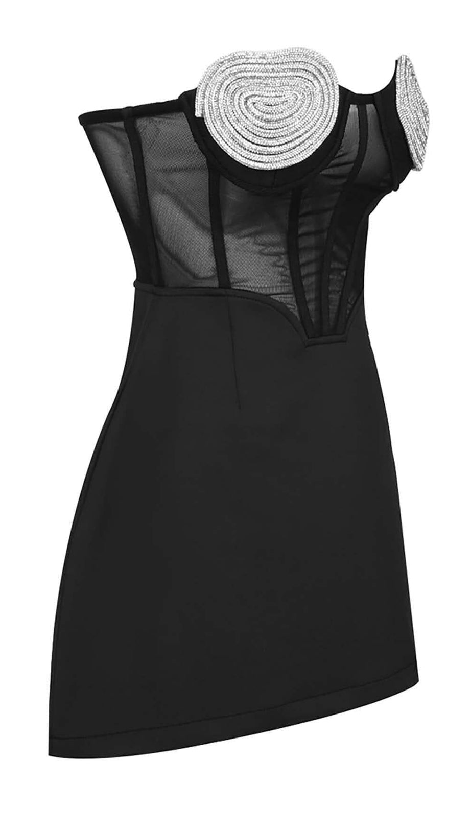 STRAPLESS HEART BUSTIER MINI DRESS IN BLACK