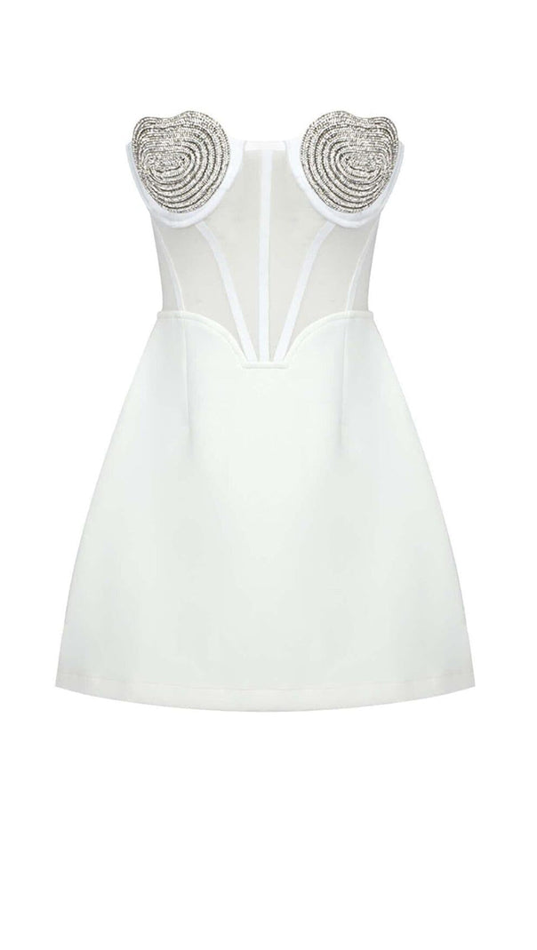 AIIZIE STRAPLESS HEART BUSTIER MINI DRESS IN WHITE - product image