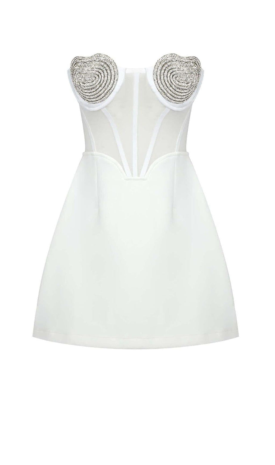 MINI ABITO BUSTIER SENZA SPALLINE CON CUORE IN BIANCO