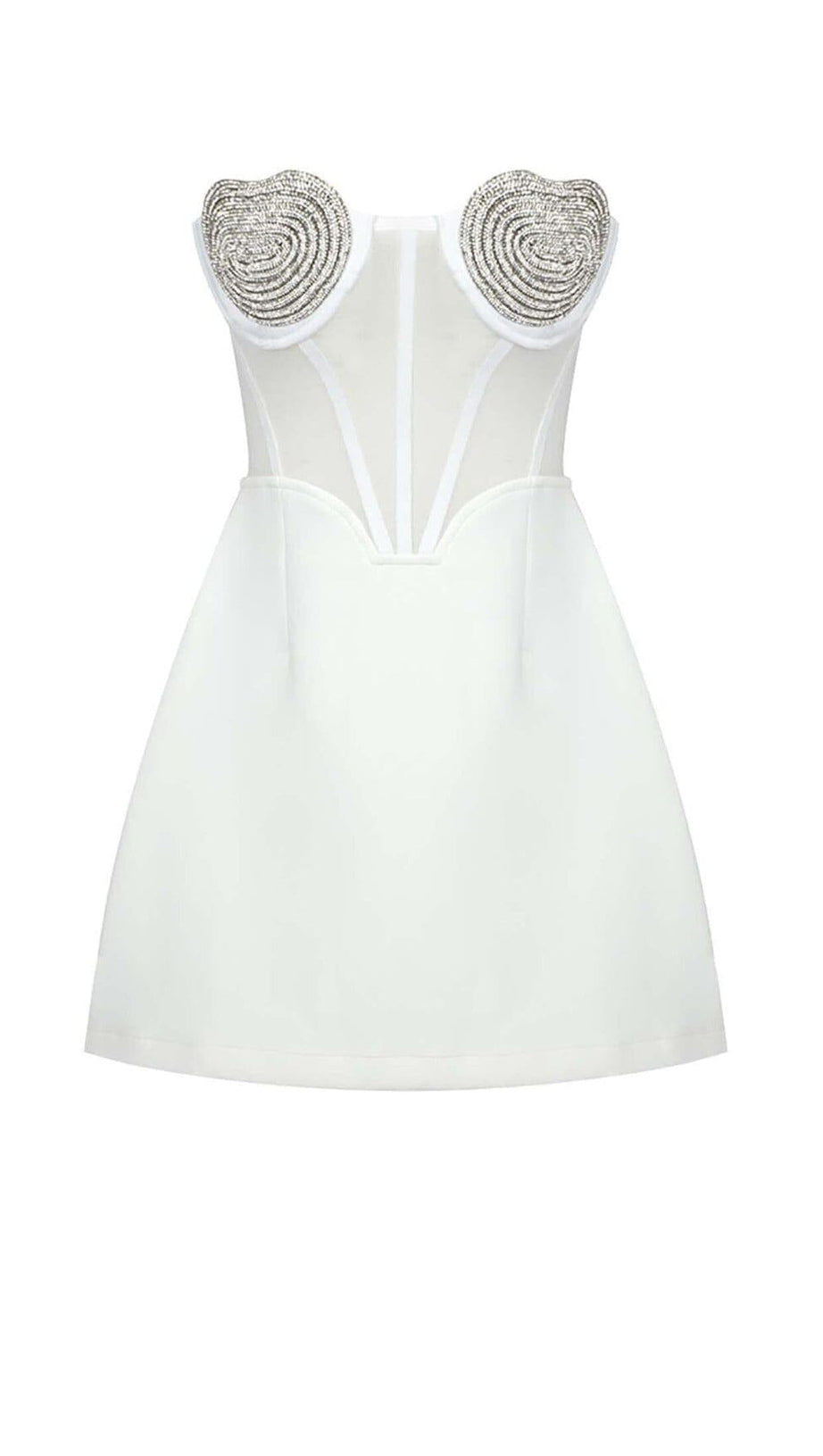 STRAPLESS HEART BUSTIER MINI DRESS IN WHITE