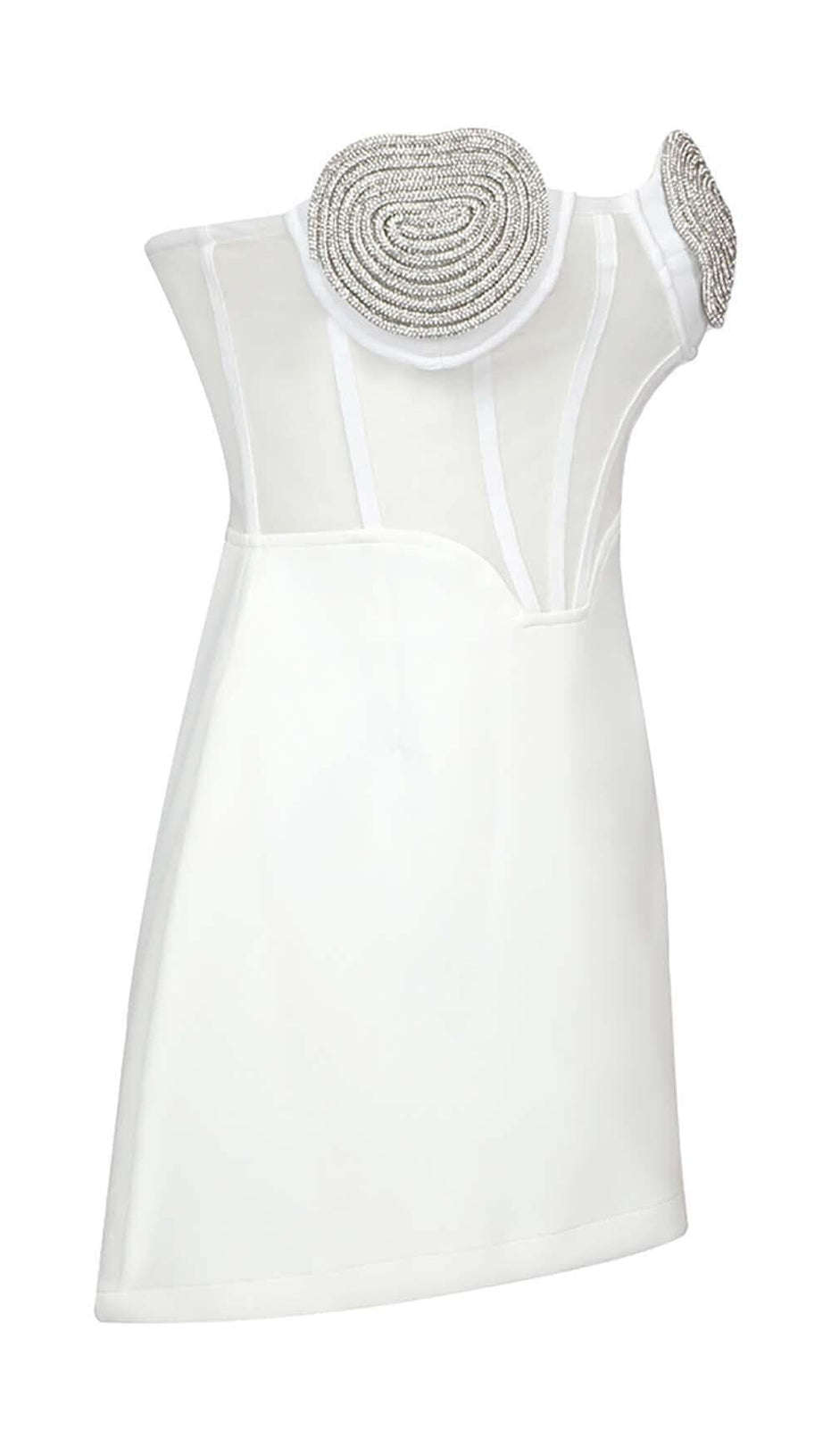 TRÄGERLOSES MINIKLEID MIT HERZMUSTER IN WEISS