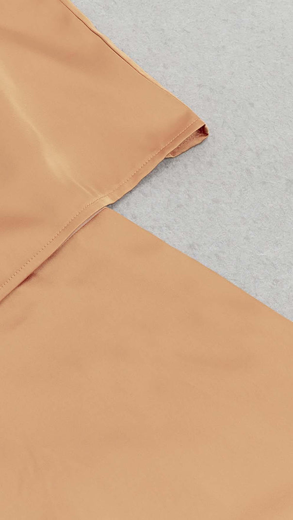AIIZIE TASSEL SLEEVE SATIN MIDI DRESS IN BROWN - product image