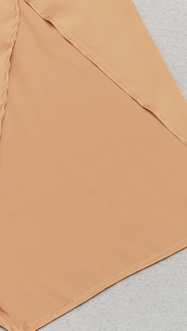 AIIZIE TASSEL SLEEVE SATIN MIDI DRESS IN BROWN - product image