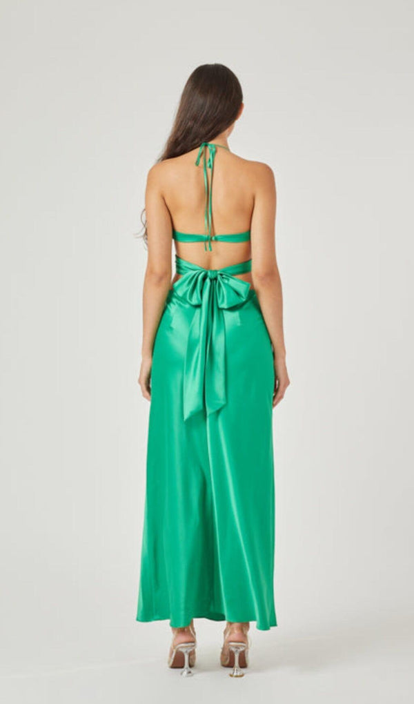 BUTTERFLY CUT OUT MAXI SLIP DRESS IN GREEN