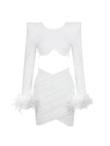 Fauna Long Sleeve Feather Mesh Bandage Set In White